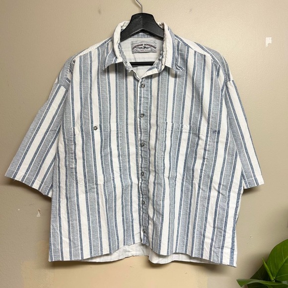 Legendary Bonhomme Other - Legendary Bonhomme Vintage 90s Striped Cropped Button Up Shirt Mens L Blue White